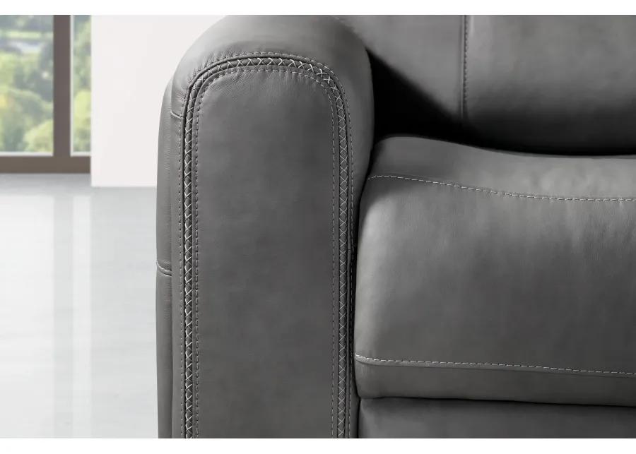 Linton Grey Leather Triple Power Reclining Sofa