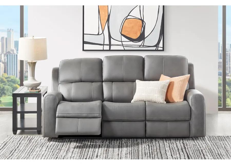 Linton Grey Leather Triple Power Reclining Sofa