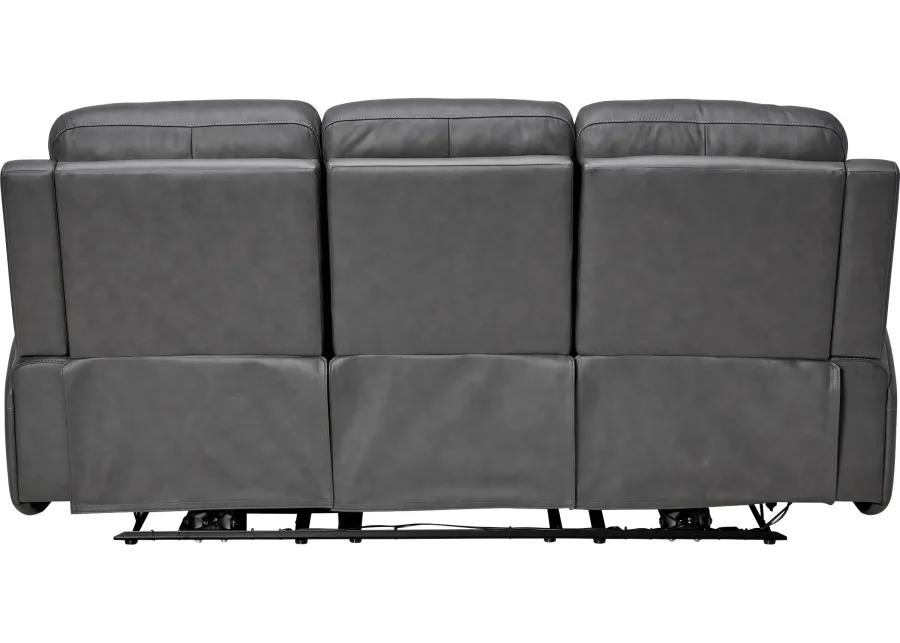 Linton Grey Leather Triple Power Reclining Sofa