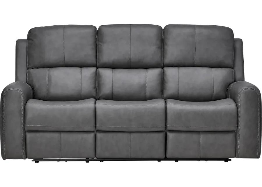 Linton Grey Leather Triple Power Reclining Sofa