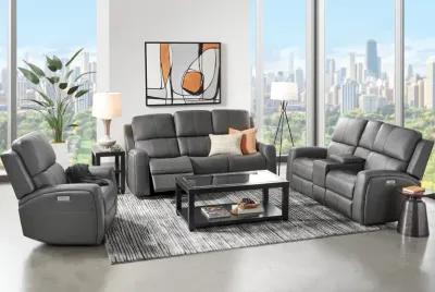 Linton Grey Leather Triple Power Recliner