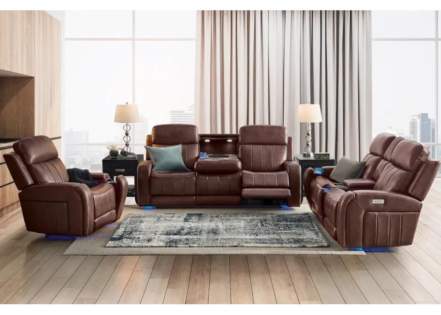 Maverick Brown Audio Triple Power Leather Reclining Sofa