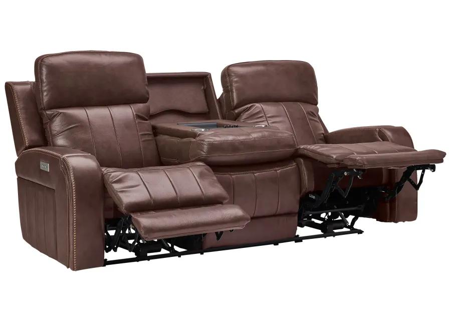 Maverick Brown Audio Triple Power Leather Reclining Sofa