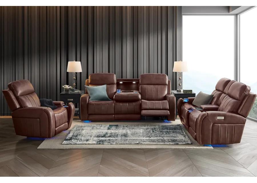 Maverick Brown Audio Triple Power Leather Reclining Sofa