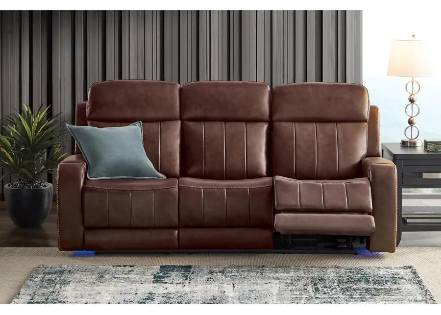 Maverick Brown Audio Triple Power Leather Reclining Sofa