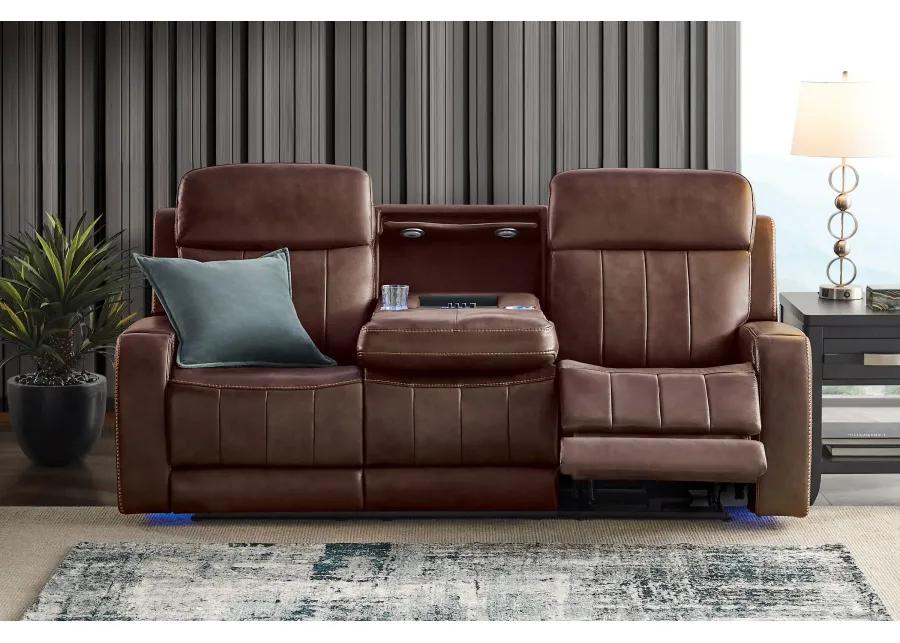 Maverick Brown Audio Triple Power Leather Reclining Sofa