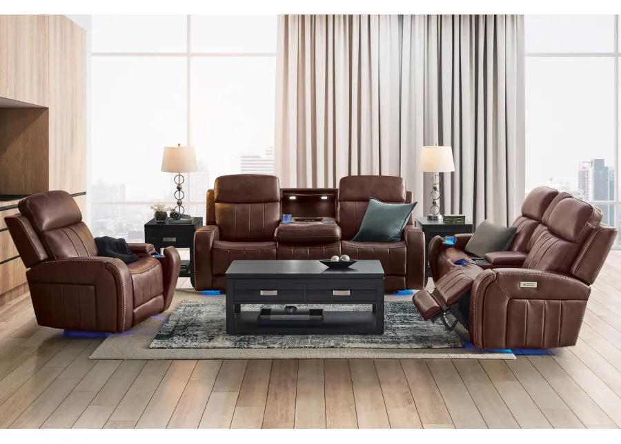 Maverick Brown Audio Triple Power Leather Reclining Sofa