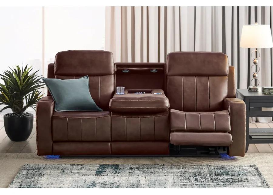 Maverick Brown Audio Triple Power Leather Reclining Sofa