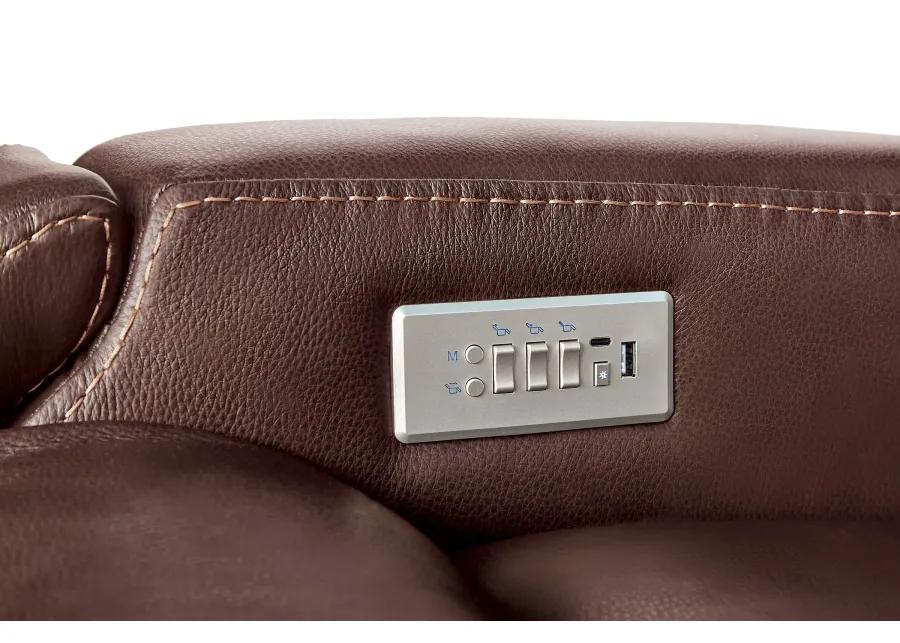 Maverick Brown Audio Triple Power Leather Reclining Sofa