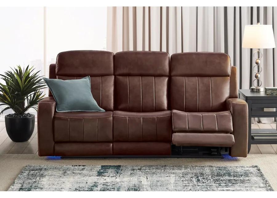 Maverick Brown Audio Triple Power Leather Reclining Sofa