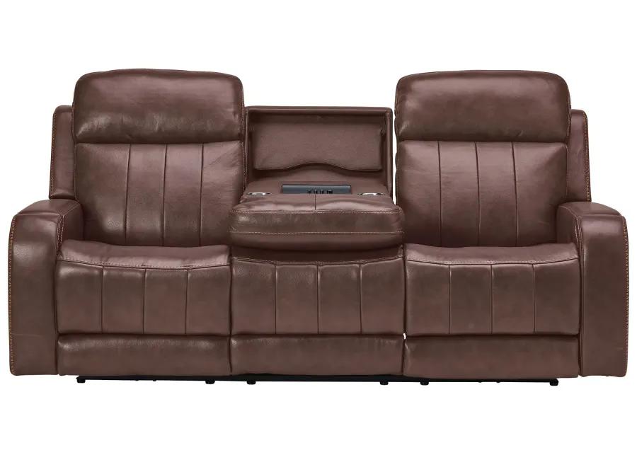 Maverick Brown Audio Triple Power Leather Reclining Sofa