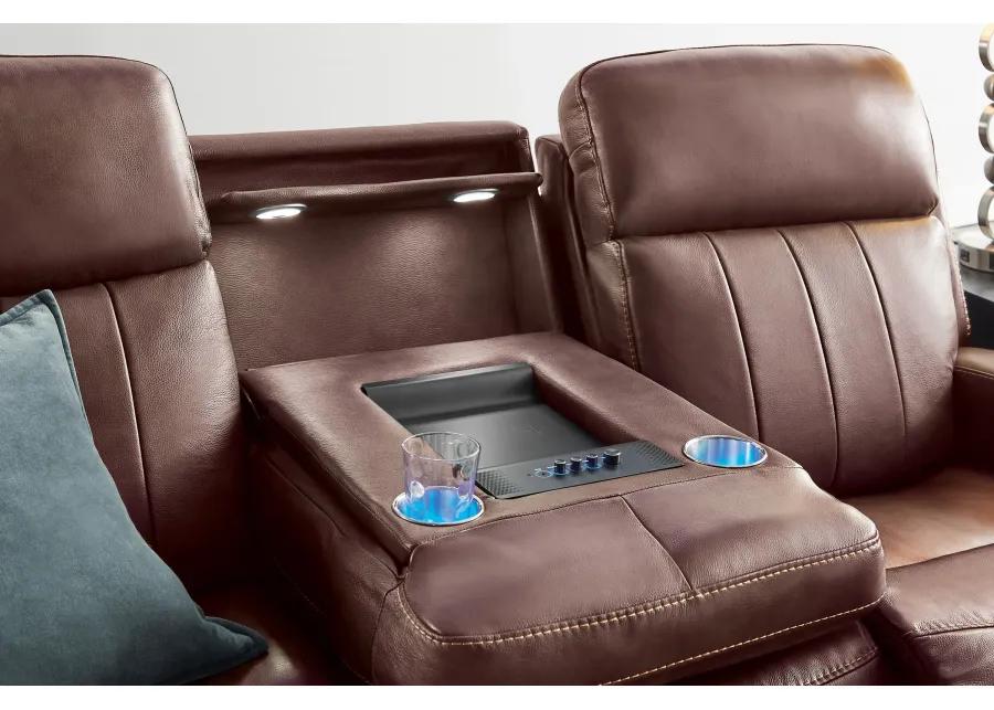 Maverick Brown Audio Triple Power Leather Reclining Sofa