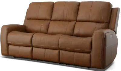 Linton Caramel Leather Triple Power Reclining Sofa