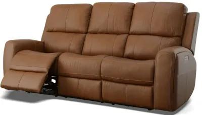 Linton Caramel Leather Triple Power Reclining Sofa