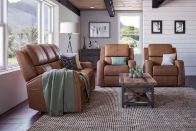 Linton Caramel Leather Triple Power Reclining Sofa