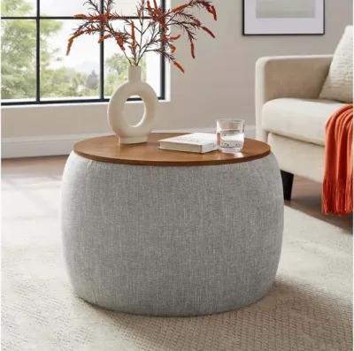 Perla Woven Heathered Fabric Upholstered Storage Ottoman