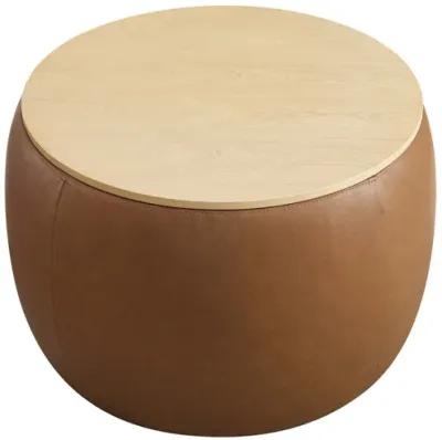 Perla Round Vegan Leather Storage Ottoman