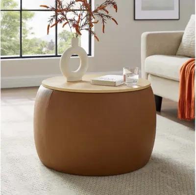 Perla Round Vegan Leather Storage Ottoman