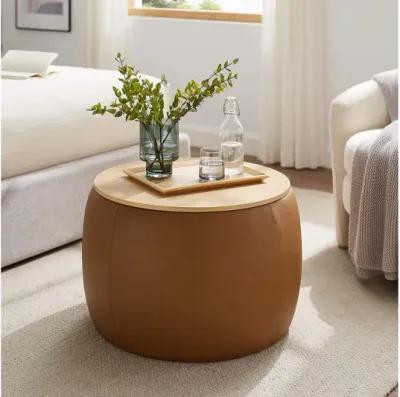 Perla Round Vegan Leather Storage Ottoman