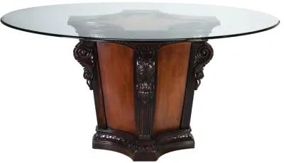 Cabernet Round Glass Pedestal Table + 2 Wood Chairs + 2 Upholstered Chairs