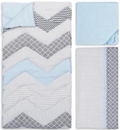 Chevron Crib Bedding - Blue Taffy