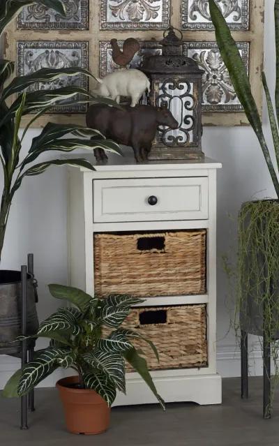 Wicker Basket Side Chest - White