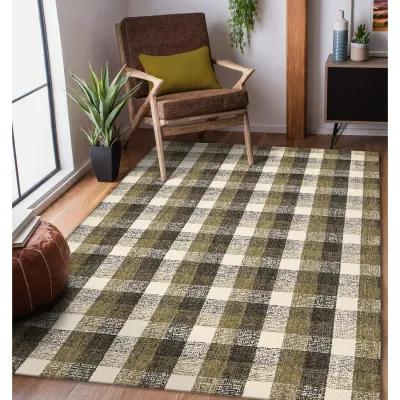 Tartan Khaki Area Rug - 9 0  X 13 0 