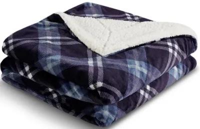 Blue Plaid Sherpa Throw