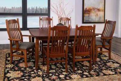 Easton Pike Leg Table With 4 wood seat side chairs and 2 upholstered arm chairs