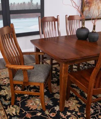 Easton Pike Leg Table With 4 wood seat side chairs and 2 upholstered arm chairs