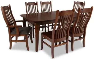 Easton Pike Leg Table With 4 wood seat side chairs and 2 upholstered arm chairs