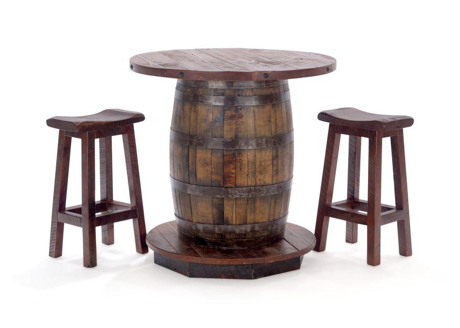 Old Fitz Whiskey Barrel With 2 Saddle Seat Stools