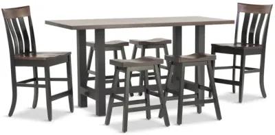 Boulder Creek Pub Table With 4 Saddle Seat Stools And 2 Fan Back Stools