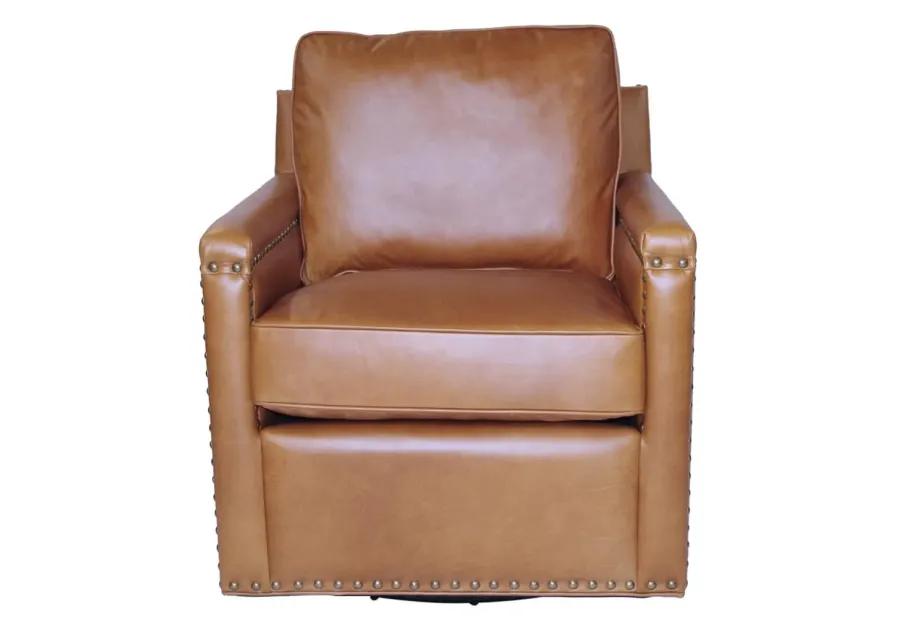 MERCER SWIVEL ACCENT CHAIR IN CARAMEL LEATHER