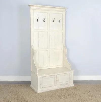 Sunny Designs Marina White Sand Hall Tree with Storage Bench