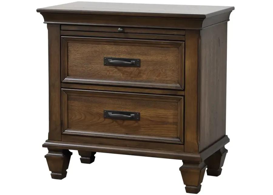 FRANCO TWO-DRAWER NIGHTSTAND WITH TRAY BURNISHED OAK