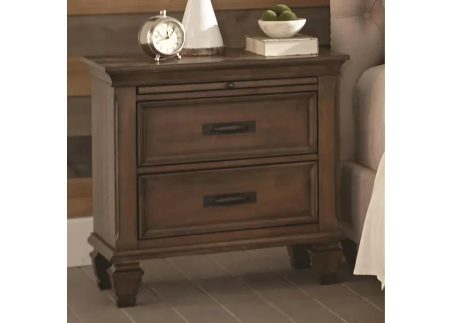 FRANCO TWO-DRAWER NIGHTSTAND WITH TRAY BURNISHED OAK