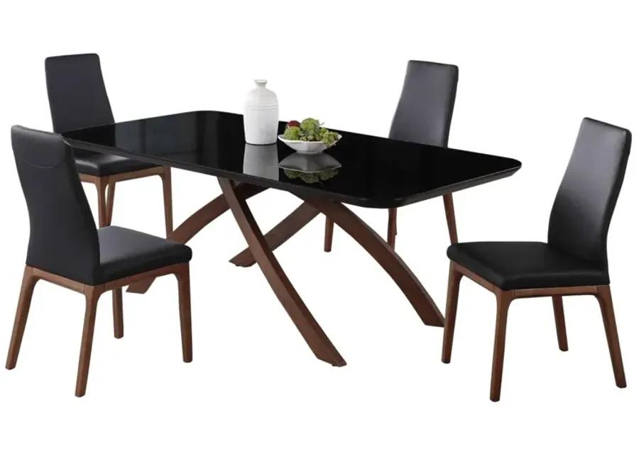 EMILY BLACK DINING SET WITH BLACK GLASS TABLE & 4 SOLID WOOD CHAIRS