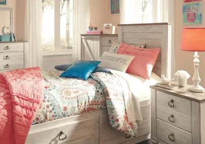 Kids/Teens Willowton Whitewash Twin Panel Bed With 2 Storage Drawers