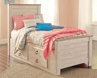 Kids/Teens Willowton Whitewash Twin Panel Bed With 2 Storage Drawers