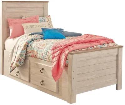 Kids/Teens Willowton Whitewash Twin Panel Bed With 2 Storage Drawers