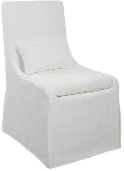 Uttermost Modern Minimalist Snow White Textured Slipper Chair with Lumbar Pillow