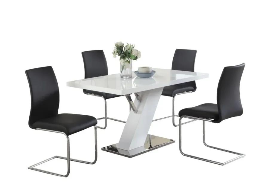 LINDEN CONTEMPORARY DINING SET WITH WHITE GLOSS TABLE & BLACK UPHOLSTERED CHAIRS