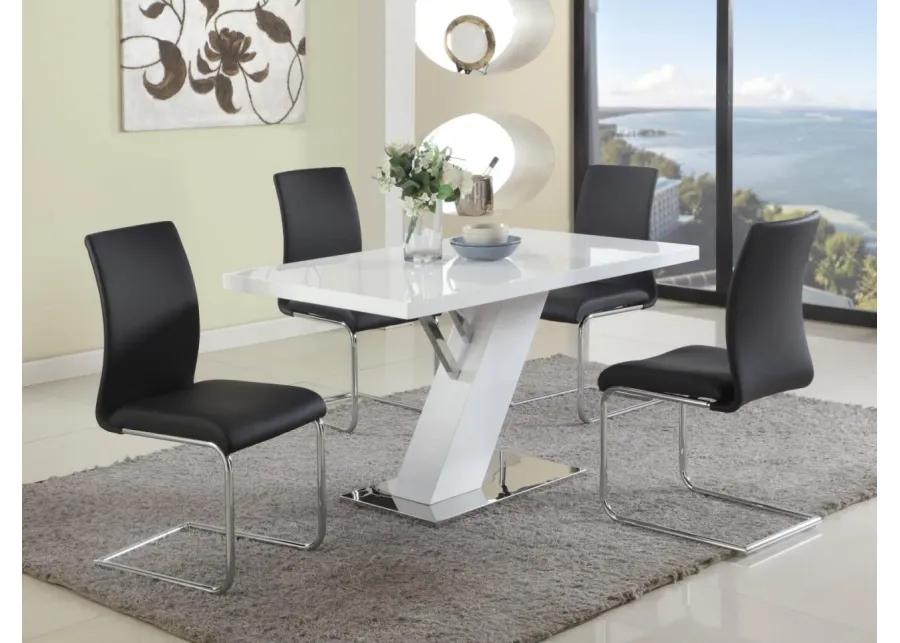 LINDEN CONTEMPORARY DINING SET WITH WHITE GLOSS TABLE & BLACK UPHOLSTERED CHAIRS