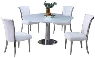 Chintaly Tami Contemporary Dining Set with Motion-Extendable White Glass Table & 4 Tufted Chairs