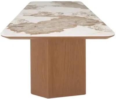 Chintaly Ruby Modern Ceramic & Wooden Top Dining Table with Wooden Legs