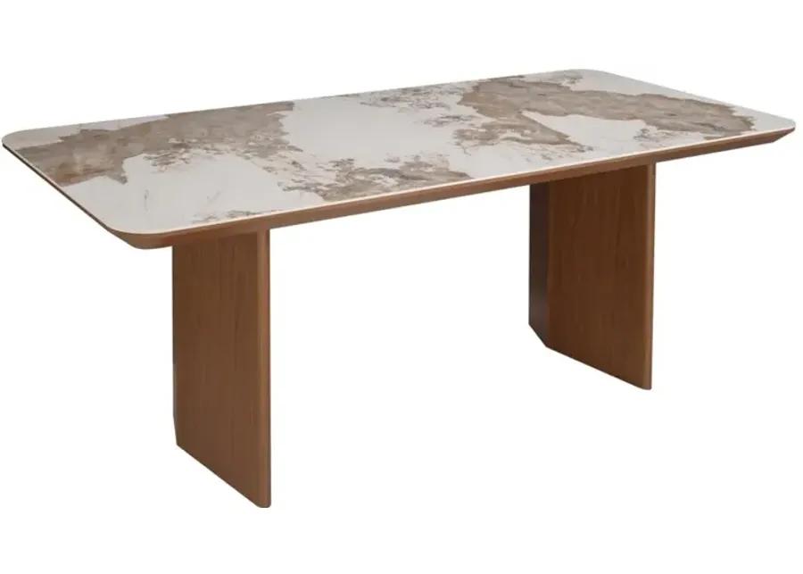 RUBY MODERN CERAMIC & WOODEN TOP DINING TABLE WITH WOODEN LEGS