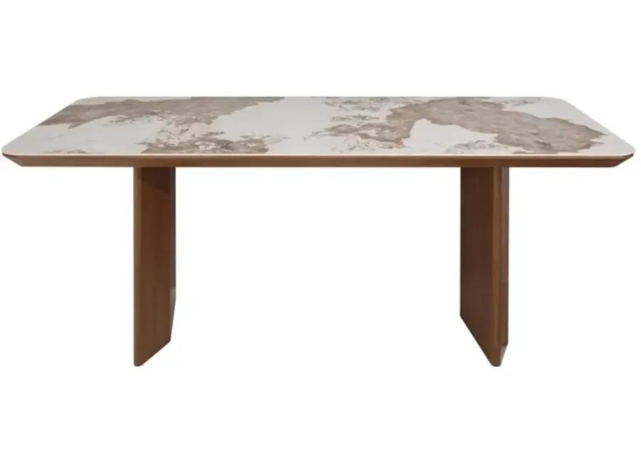 RUBY MODERN CERAMIC & WOODEN TOP DINING TABLE WITH WOODEN LEGS