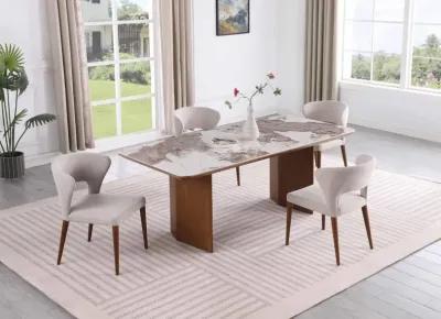 Chintaly Ruby Modern Ceramic & Wooden Top Dining Table with Wooden Legs