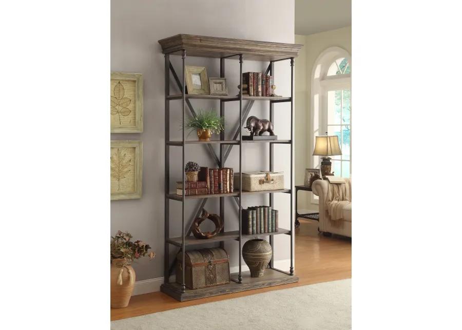 DERBY RUSTIC INDUSTRIAL ETAGERE BOOKSHELF WITH 4 SHELVES - NATURAL BROWN